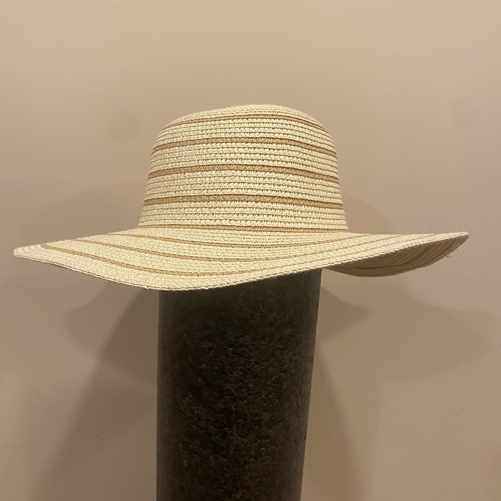 Nicole Miller Cream Woven Wide-Brim Hat